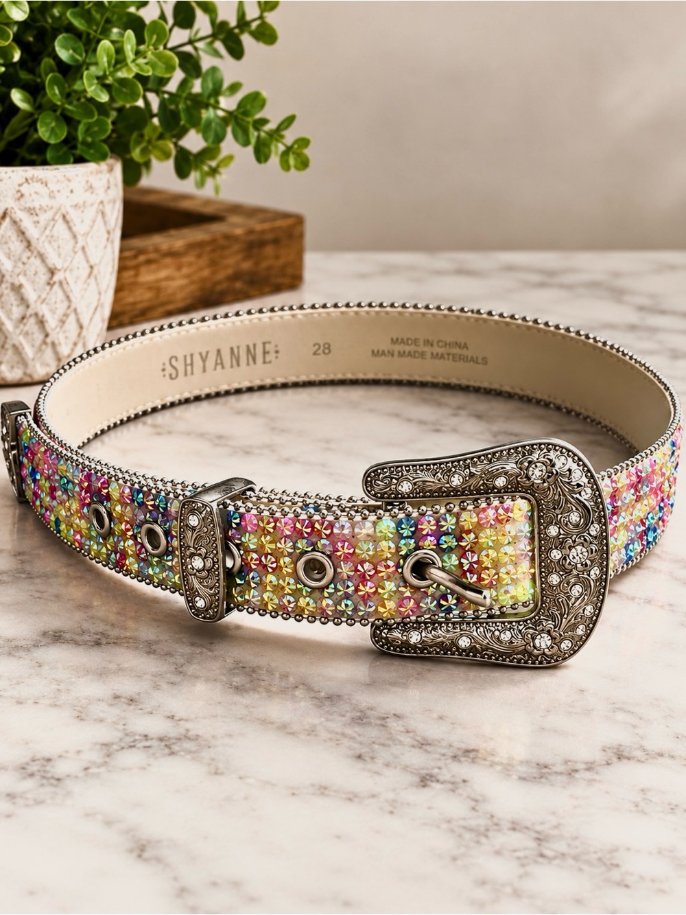 NWT Shyanne Rhinestone Western Belt Size 28 Iridescent Bling Coastal Cowgirl